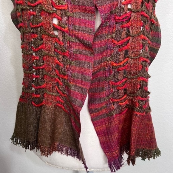 Hand Crafted Weaved & Braided Multi Colored Raw Silk Scarf Fringe New Unisex - Picture 13 of 16